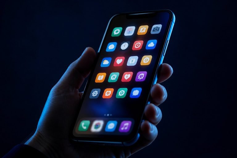 Smartphone home screen full of app icons