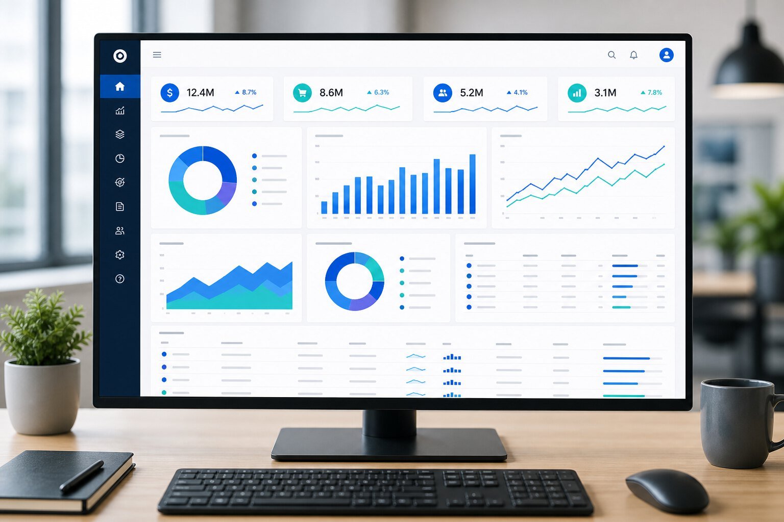Analytics dashboard with charts on a monitor