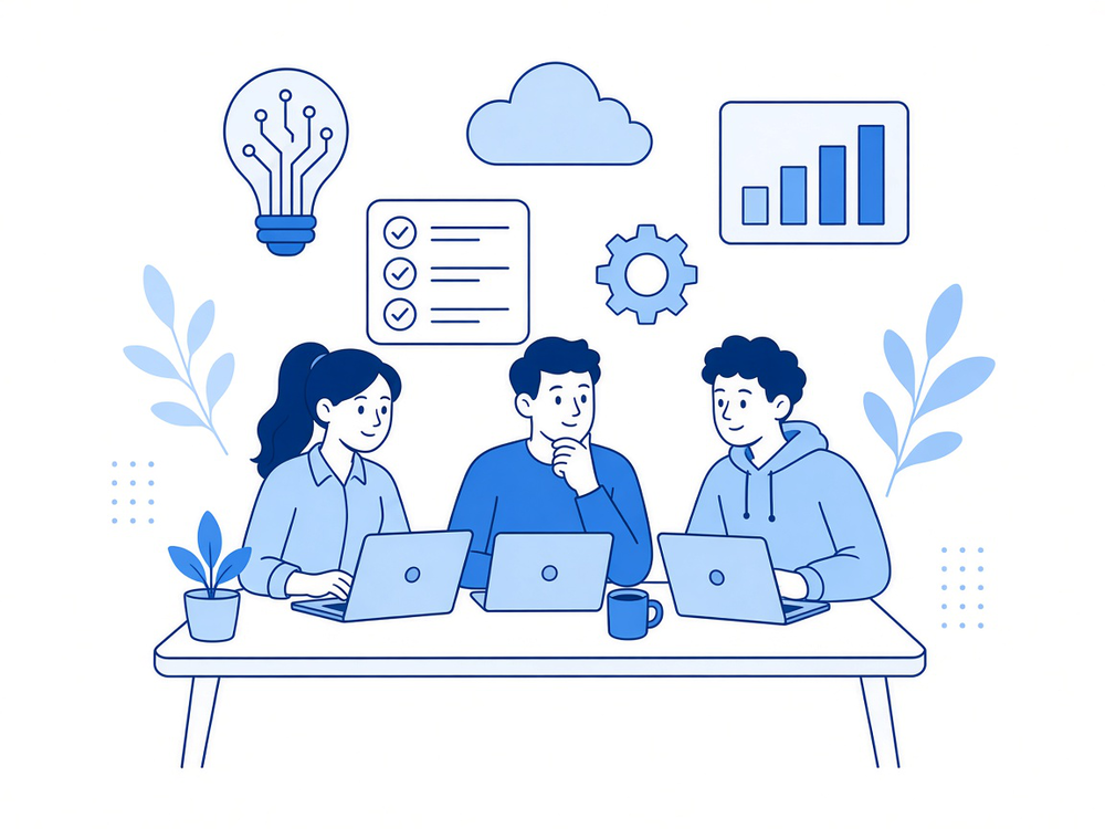 Illustration of a product team building software together