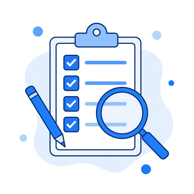 Illustration of a requirements checklist under a magnifying glass